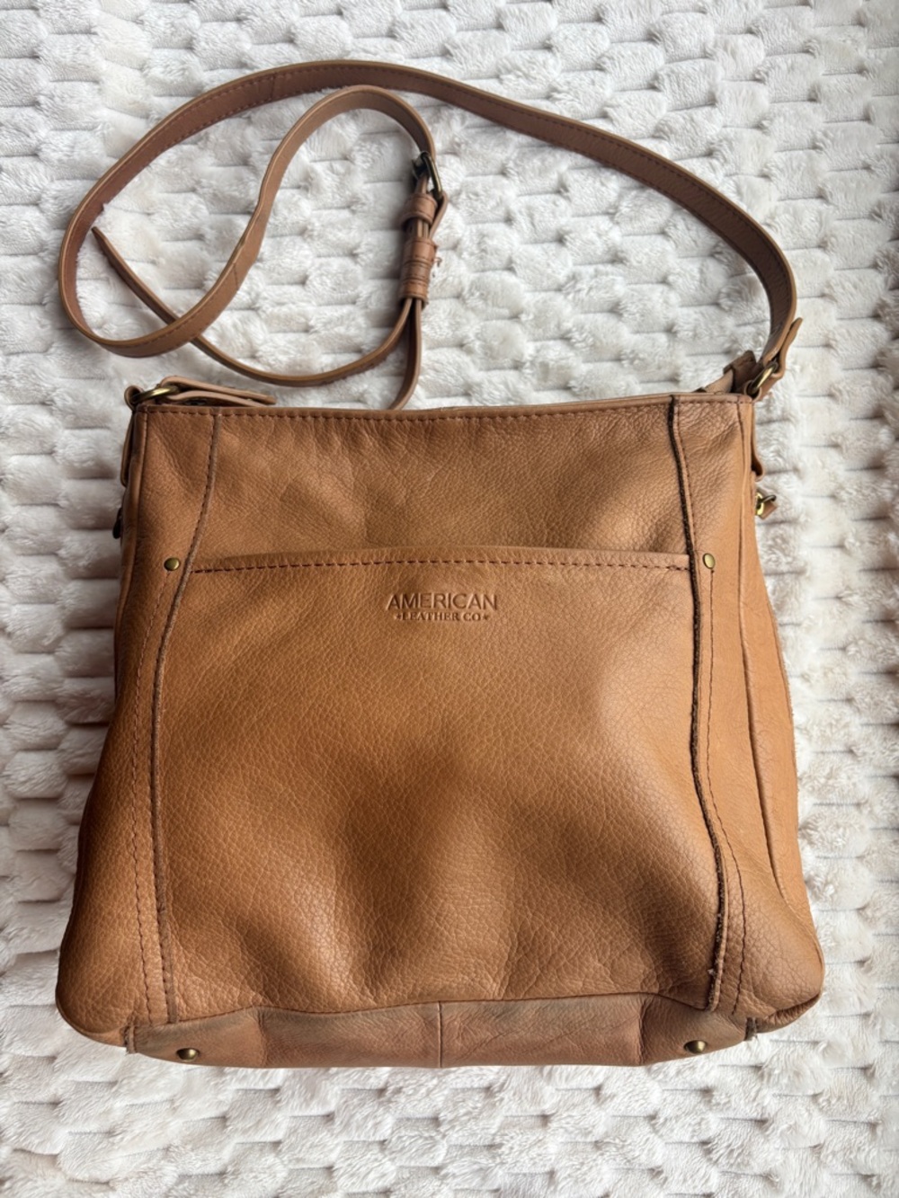 American Leather Co Tan Soft Leather Crossbody Bag Adjustable Strap
